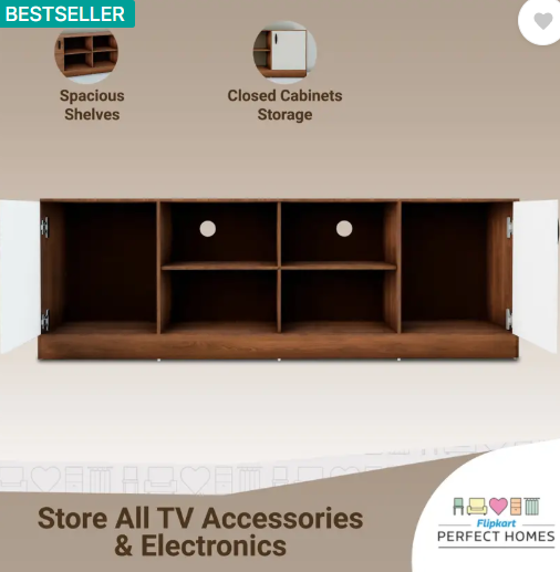 Flipkart Perfect Homes Kamet Engineered Wood TV Entertainment Unit (Finish Color - Walnut & White, Knock Down)