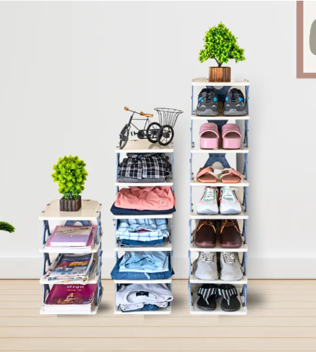 LIMITLESS HUB 6 Layer Plastic Corner Shoe Rack – Compact Small Shoes Stand for Home Storage Plastic Shoe Rack (White, 6 Shelves, DIY(Do-It-Yourself))
