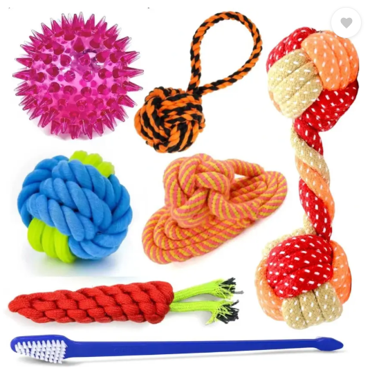 YOUHAVEDEAL Toys for Puppies Small Medium Breed Chewers, 7 Pack Rope Chew Toys for Teething Cotton Ball, Squeaky Toy, Fetch Toy, Training Aid, Tug Toy, Chew Toy For Dog