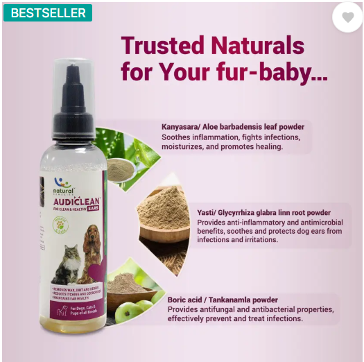 Natural Remedies Audiclean for Clean and Healthy Ears ,Removes Excessive Wax 90 ml Pet Ear Eye Wipes (Pack of 1)