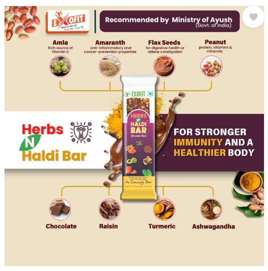 EXOFIT Herbs 'N' Haldi Bar Energy Bars (210 g, Herbs, Haldi, Tulsi, Amla)