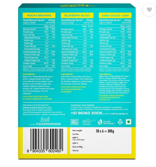 Yogabar 10 g Protein Bar Variety Pack, Gluten-Free, Healthy Snacks(Pack of 18) Protein Bars (900 g, Assorted)