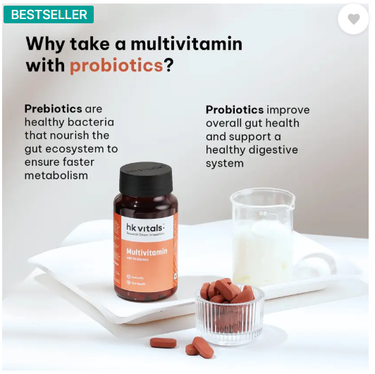 HEALTHKART HK Vitals Multivitamin with Probiotics, Supports Immunity and Gut health (90 Tablets)