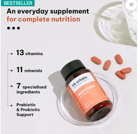HEALTHKART HK Vitals Multivitamin with Probiotics, Supports Immunity and Gut health (90 Tablets)