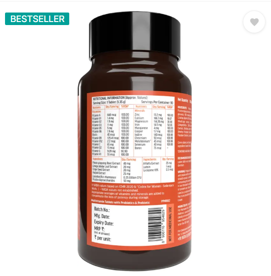 HEALTHKART HK Vitals Multivitamin with Probiotics, Supports Immunity and Gut health (90 Tablets)