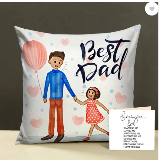 TIED RIBBONS Father's Day Gift for Dad from Daughter Best Dad Printed Cushions Cover (12 x 12 Inch) with Inner Filler and Greeting Card Microfibre Gift Box (Multicolor)