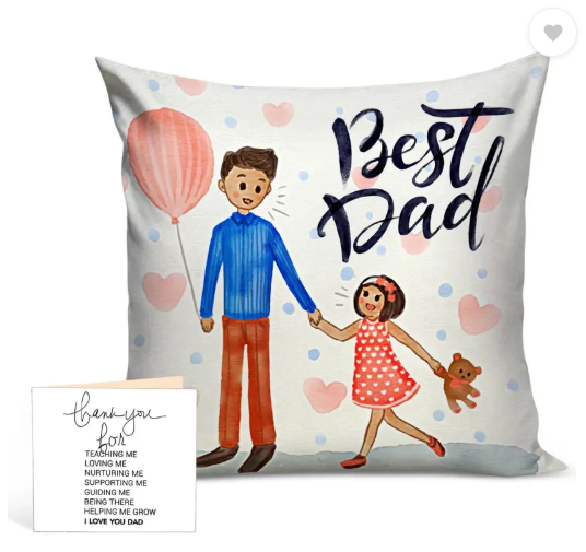 TIED RIBBONS Father's Day Gift for Dad from Daughter Best Dad Printed Cushions Cover (12 x 12 Inch) with Inner Filler and Greeting Card Microfibre Gift Box (Multicolor)