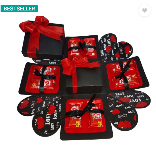 US IDEAL CRAFT Explosion Box, Birthday Gift (8 Kitkat Chocolate & Zigzag photo folder box) Paper Gift Box (Red, Black)