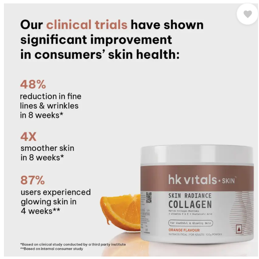 HEALTHKART HK Vitals Skin Radiance Collagen Supplement with Biotin, Orange (100 g)