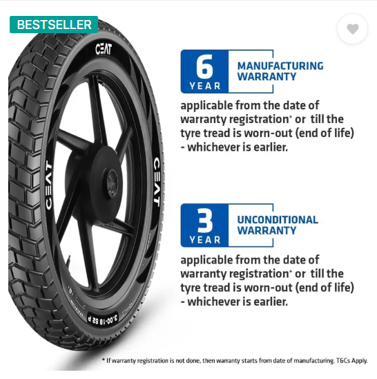 CEAT 105918 Milaze TL 53J SW 90/100-10 Front & Rear Two Wheeler Tyre (Street, Tube Less)