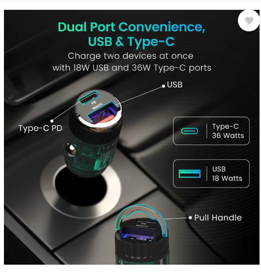 Portronics 36 W Turbo Car Charger (Black)