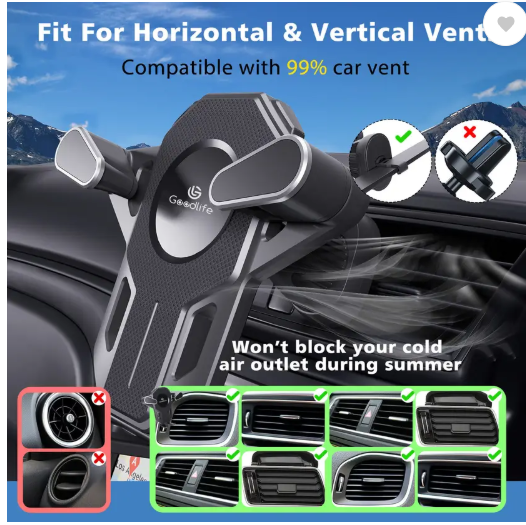 GOOD LIFE Car Mobile Holder for Dashboard, AC Vent, Anti-slip, Steering, Windshield (Black)