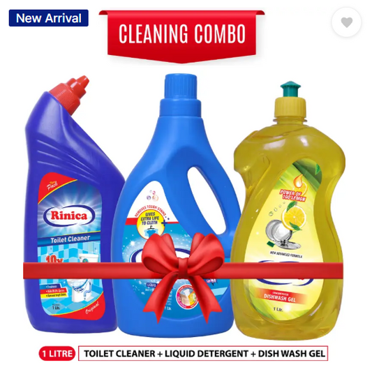 Rinica Toilet cleaner Liquid Detergent Dish wash (1 Ltr x 3 Combo Pack) Lemon Liquid Toilet Cleaner  (3 x 1000 ml)