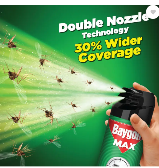 Baygon Max Mosquito & Fly Killer Spray, Kills Dengue & Malaria Mosquitoes Instantly (400 ml)