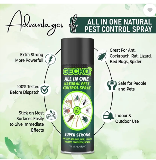 gecko Pest Control & Insect Repellent Spray 100% Natural (195 ml)