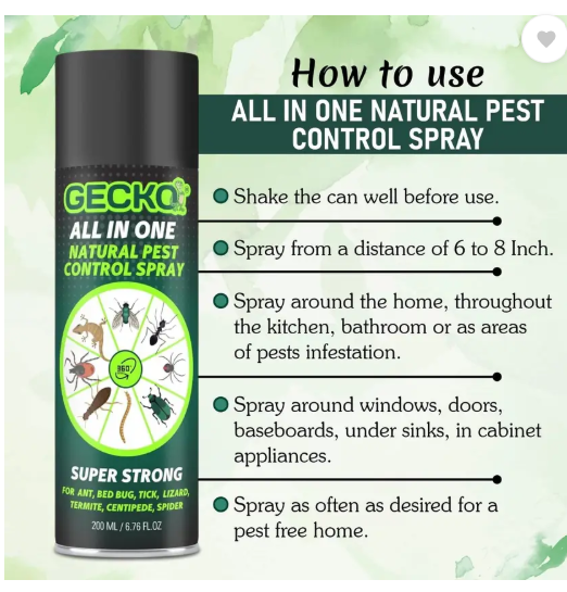 gecko Pest Control & Insect Repellent Spray 100% Natural (195 ml)