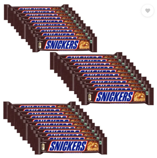 SNICKERS Peanut Filled Chocolate, Loaded with Nougat & Caramel Bars  (30 x 20 g)