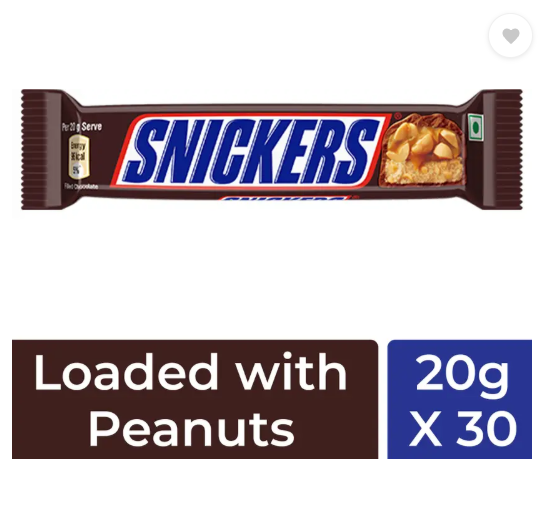 SNICKERS Peanut Filled Chocolate, Loaded with Nougat & Caramel Bars  (30 x 20 g)