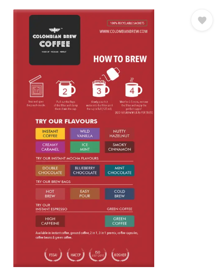 Colombian Brew Colombain Brew Coffee Arabica Original Hot Brew 10 Bags, 10 Cups Instant Coffee  (100 g)