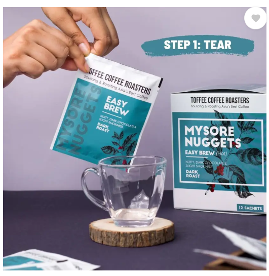Toffee Coffee Roasters Mysore Nuggets | Enamel Mug | Easy Hot Brew | Pour Over | Pack of 8 | Roast & Ground Coffee  (8 x 10 g, Chocolate Flavoured)