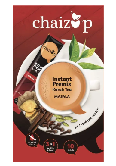 chaizup Instant Masala & Saffron Premix Tea - Pack of 2 X 10 Sachets of Karak Ready to Drink Chai with Masala or Saffron and Low Sugar. Authentic India Tea. Tea with Aroma and Taste. Instant Tea Box(2 x 140 g)
