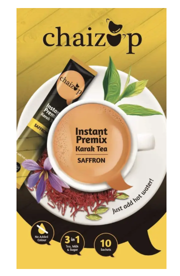 chaizup Instant Masala & Saffron Premix Tea - Pack of 2 X 10 Sachets of Karak Ready to Drink Chai with Masala or Saffron and Low Sugar. Authentic India Tea. Tea with Aroma and Taste. Instant Tea Box(2 x 140 g)