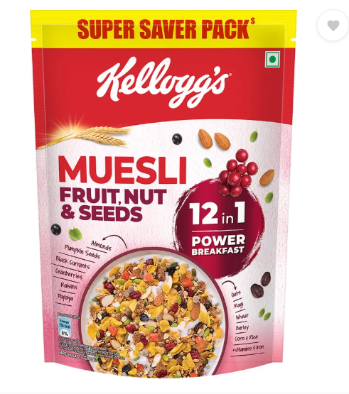 Kellogg's Muesli Fruit Nut & Seeds, 12-in-1 Power Breakfast Cereal Pouch  (750 g)