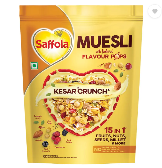 Saffola Muesli Kesar Crunch with Flavour Pops, 15 in 1 Fruit, Nuts, Millet & more Pouch  (450 g)
