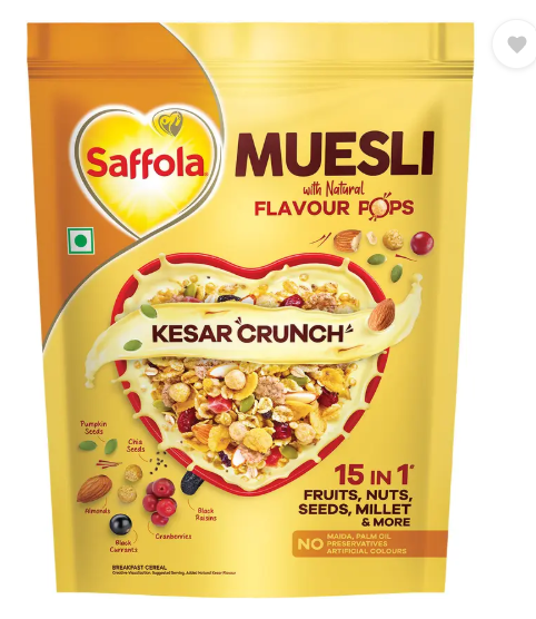 Saffola Muesli Kesar Crunch with Flavour Pops, 15 in 1 Fruit, Nuts, Millet & more Pouch  (450 g)