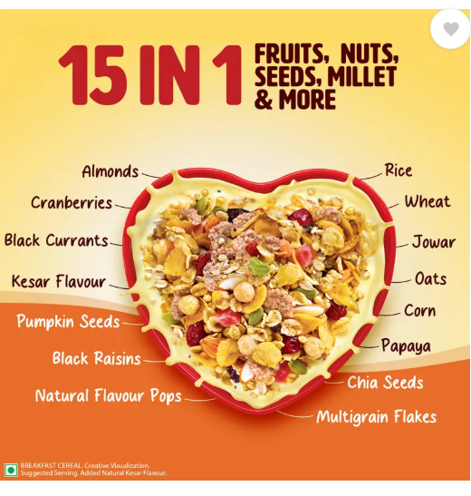 Saffola Muesli Kesar Crunch with Flavour Pops, 15 in 1 Fruit, Nuts, Millet & more Pouch  (450 g)