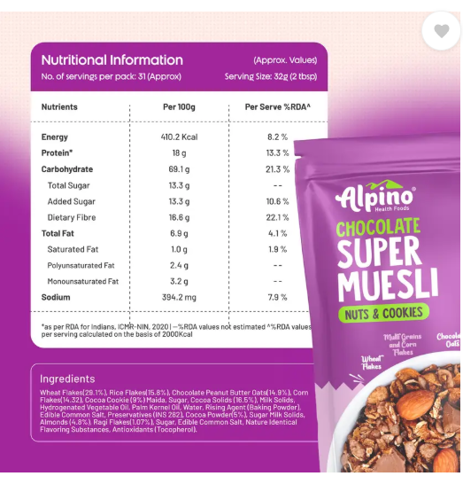 ALPINO Super Chocolate Muesli Nuts & Cookies 400g Pouch  (400 g)