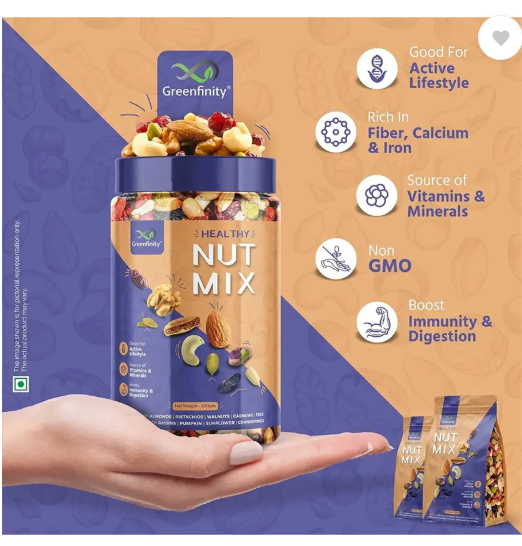 Greenfinity Healthy Nutmix | Mixed Dryfruits | Source of Vitamin and Minerals  (1 x 200 g)