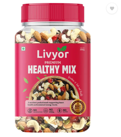 LIVYOR Healthy Mix Nuts, Seeds and Berries Combo | Super Nutritious Food | Dry Fruits Trail Mix with Seeds, Berries  (1 x 200 g)