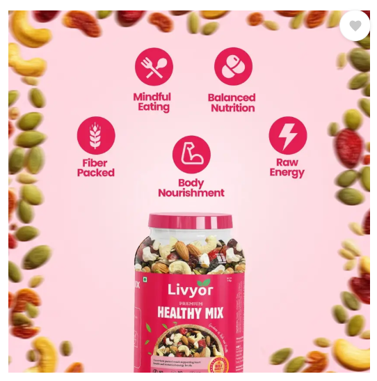 LIVYOR Healthy Mix Nuts, Seeds and Berries Combo | Super Nutritious Food | Dry Fruits Trail Mix with Seeds, Berries  (1 x 200 g)