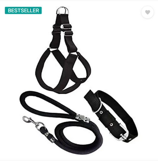 SENAPATI Combo Dog Harness Belts Neck and Rope Set (Waterproof, Medium, Leash Dog Collar & Leash  (Medium, Black)