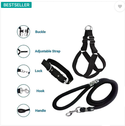 SENAPATI Combo Dog Harness Belts Neck and Rope Set (Waterproof, Medium, Leash Dog Collar & Leash  (Medium, Black)