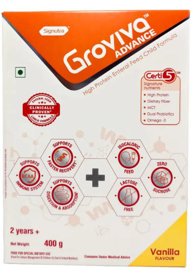 vivamom Groviva Advance High Protein Enteral Feed Child Formula Vanilla 400 gm Nutrition Bars  (400 g, VANILLA)