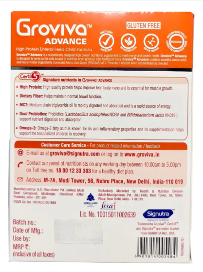 vivamom Groviva Advance High Protein Enteral Feed Child Formula Vanilla 400 gm Nutrition Bars  (400 g, VANILLA)