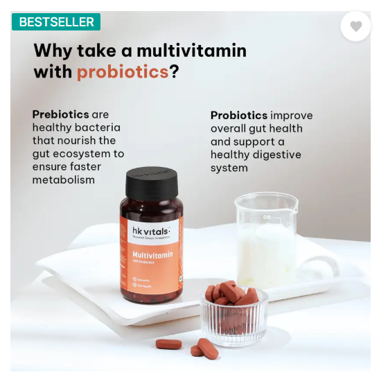 HEALTHKART HK Vitals Multivitamin with Probiotics, Supports Immunity and Gut health (90 Tablets)
