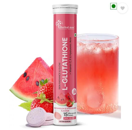Herbal max L-Glutathione Skin Brightening Effervescent with Vitamin C&E |Clear pigmentation (15 Tablets)