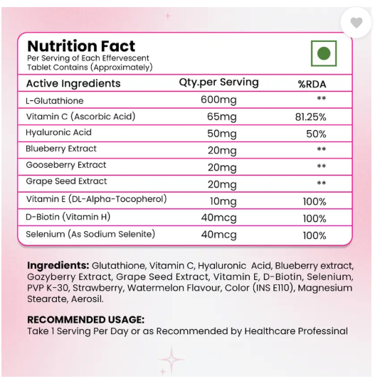 Herbal max L-Glutathione Skin Brightening Effervescent with Vitamin C&E |Clear pigmentation (15 Tablets)
