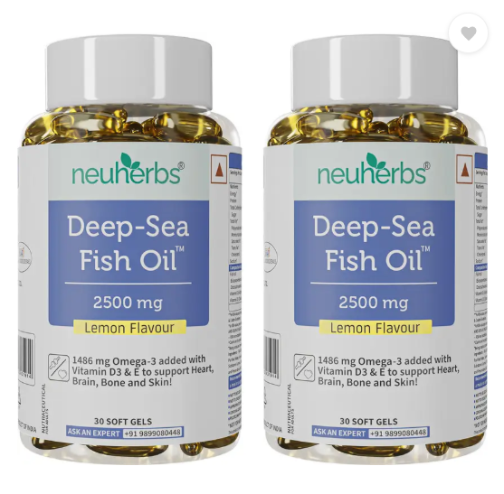 Neuherbs Deep Sea Fish Oil 2500 Mg(Omega 3 1486 mg; 892 mg EPA; and 594 mg DHA per serving) (2 x 30)