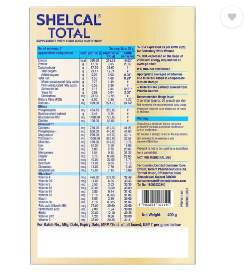 Shelcal Total Supplement Daily Nutrition Drink  (400 g, Chocolate Flavored)