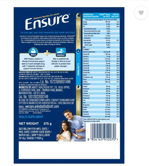 ENSURE Clinically Proven Nutritional Drink For Adults Nutrition Drink  (375 g, Chocolate Flavored)
