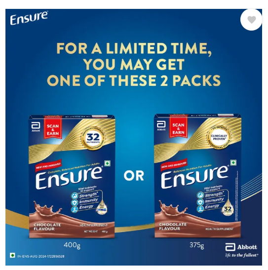 ENSURE Clinically Proven Nutritional Drink For Adults Nutrition Drink  (375 g, Chocolate Flavored)