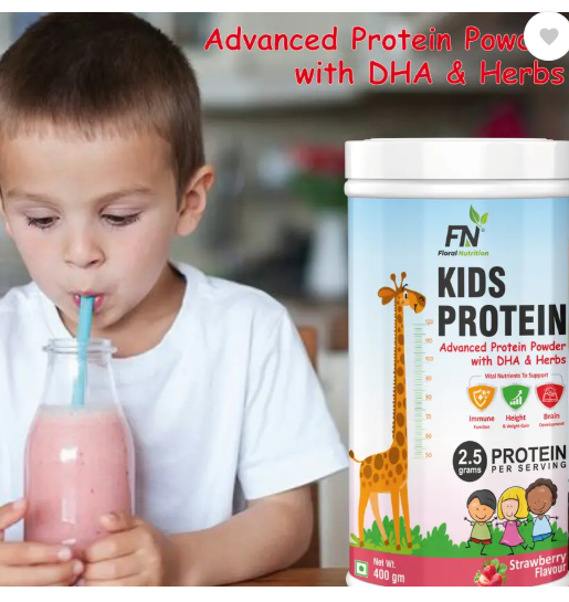 Floral Nutrition Kids Protein Powder with DHA,Vitamin-D for Growth,Immunity, Active & Strong Kid Nutrition Drink  (400 g, Strawberry Flavored)