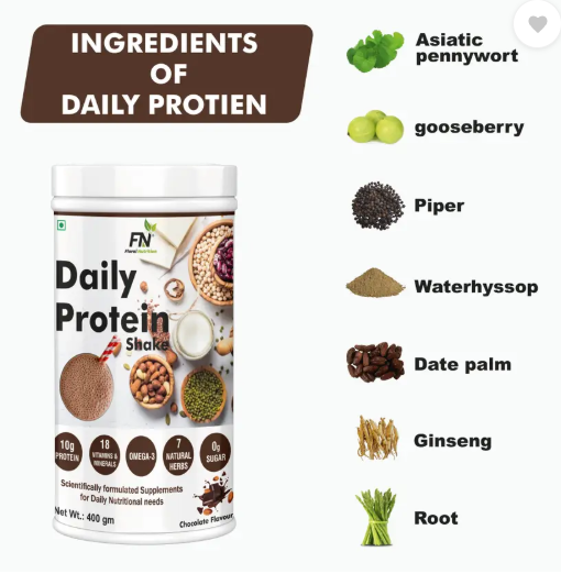 Floral Nutrition Daily Protein Shake with Herbal Blend, Omega-3, 18 Vitamins for Energy, Immunity Nutrition Drink  (800 g, Chocolate Flavored)