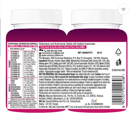 Centrum Women|Supports Overall Health (Veg) |World's No.1 Multivitamin  (30 Tablets)