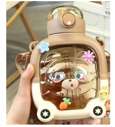 RHINETOYS Cartoon-Printed Designer Teddy: Perfect 1L Anti-Leak Gift for Kids 1000 ml Water Bottle  (Set of 1, Multicolor)