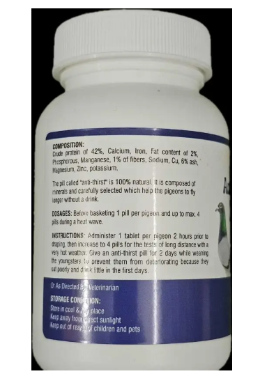 bhopal pigeons Anti Thirst Pill for Long Distance Pigeon Races, 100% Natural, 50 Tablets Pet Health Supplements (1 Pieces)